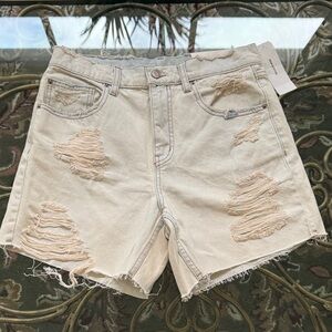 Urban Outfitters Cream Distressed Jean Shorts